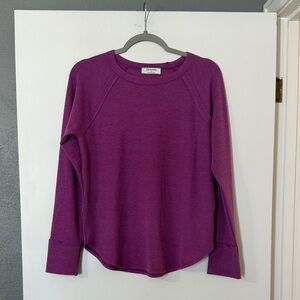 Zenana Outfitters Magenta Raglan Waffle Knit Long Sleeve Top